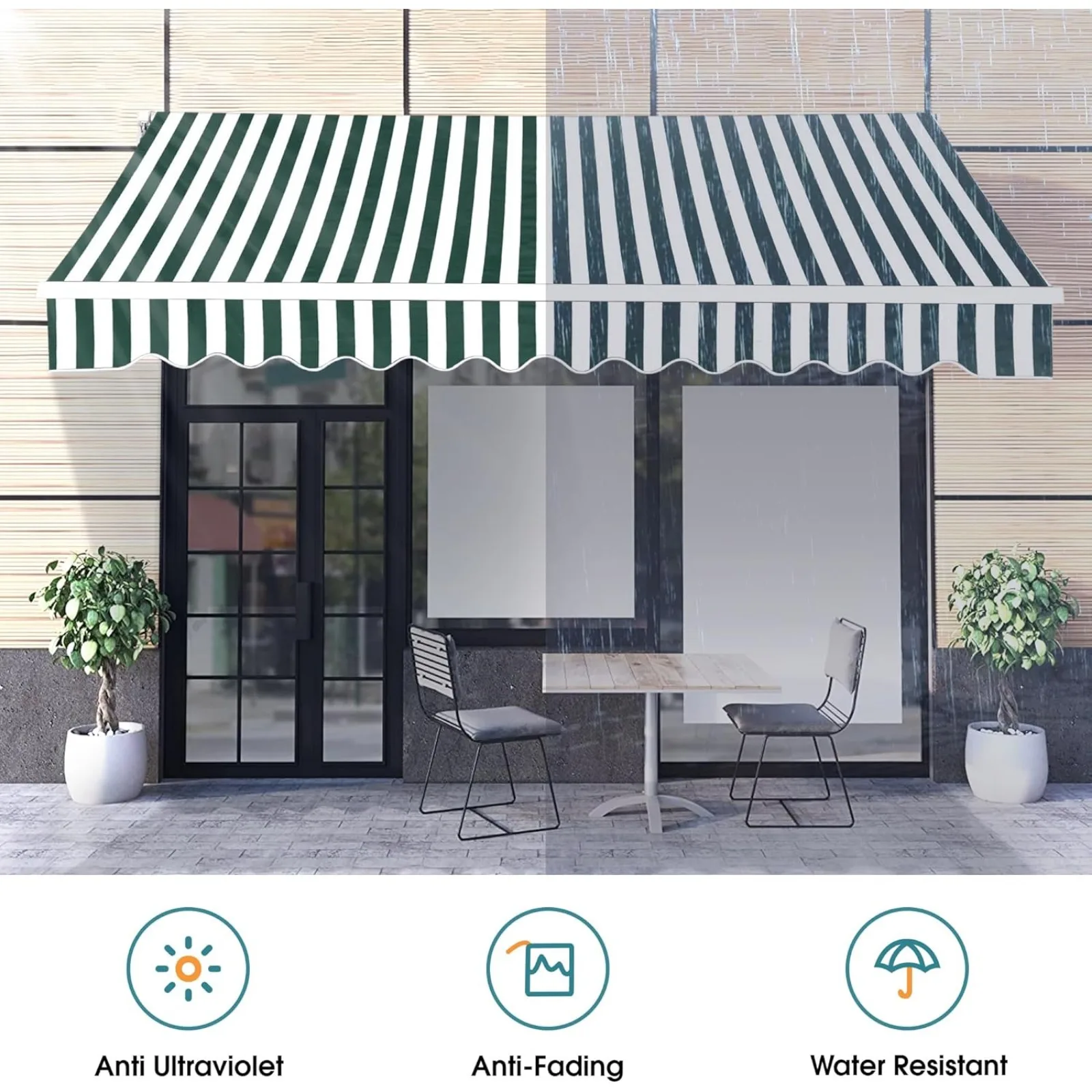 US 10x8 Feet Manual Retractable Patio Door Window Awning Sunshade Shelter Outdoor Canopy, 0810 (Brick Red with Beige Stripes)