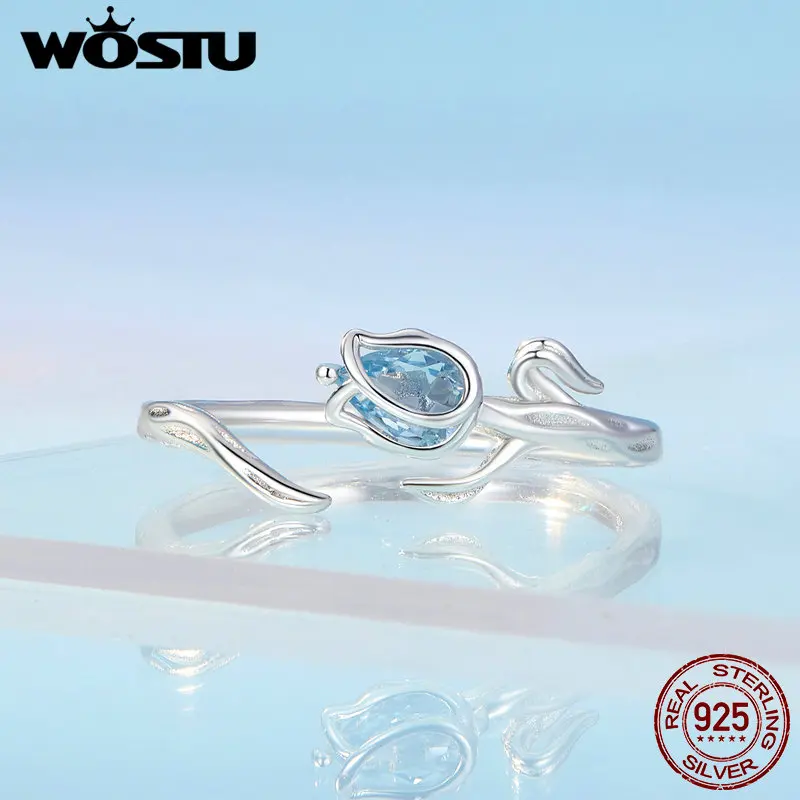 WOSTU Hot Sell 925 Sterling Silver Tulip Earrings Opening Ring Set Spinel Ear Studs for Women Fine Jewelry Party Date Daily Gift 2