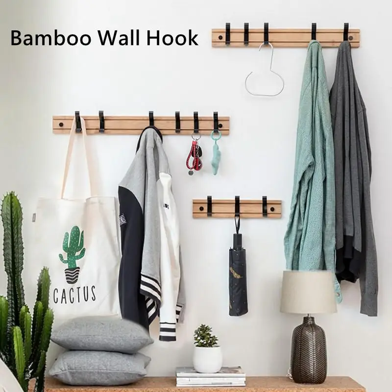

3/4/5/6 Hooks Home Clothes Hook Wall Hanging Behind The Door Punch-free Hanging Clothes Bamboo Hook + Nail-Free Glue And Screws