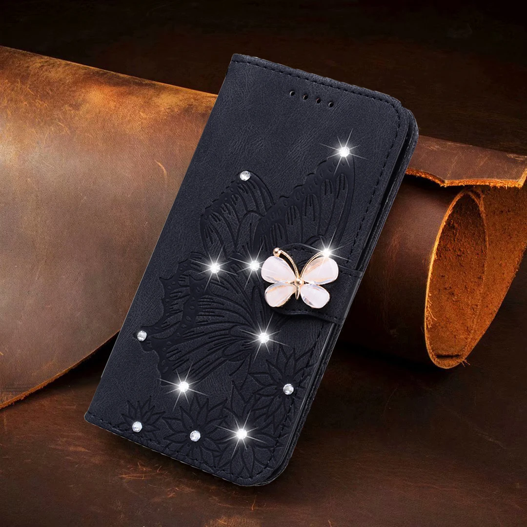 Glitter Leather Wallet Phone Case with Book Stand - Elegant Protective Cover