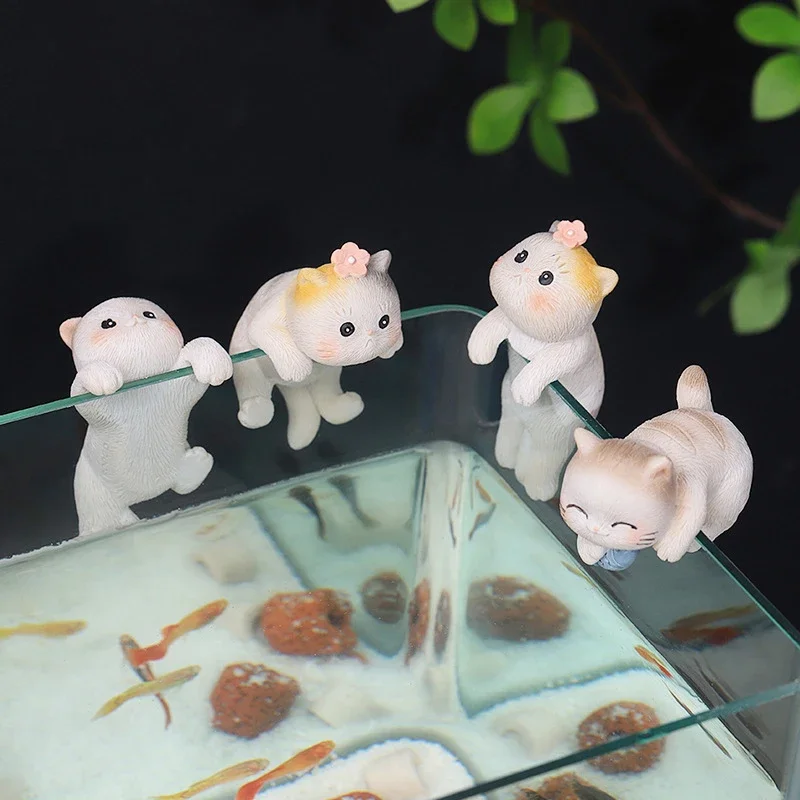 Set of 4 Climbing Kitten Figurine Decorations for Pots, Tanks, and Tabletops
