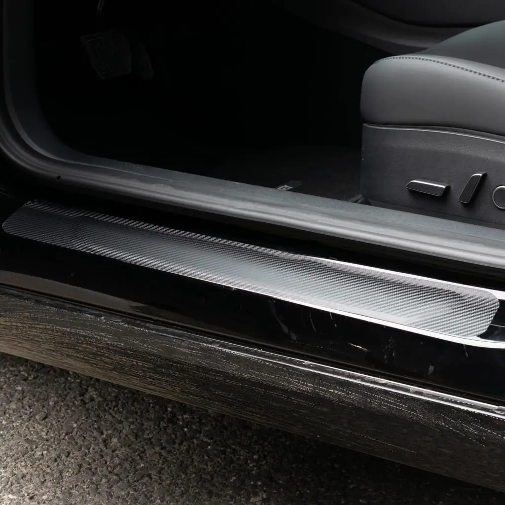 4Pcs 3D Universal Car Door Sill Carbon Fiber Sticker DIY Guard Strip Anti Kick Scratch Protection Pedal Film Pad Tape Waterproof