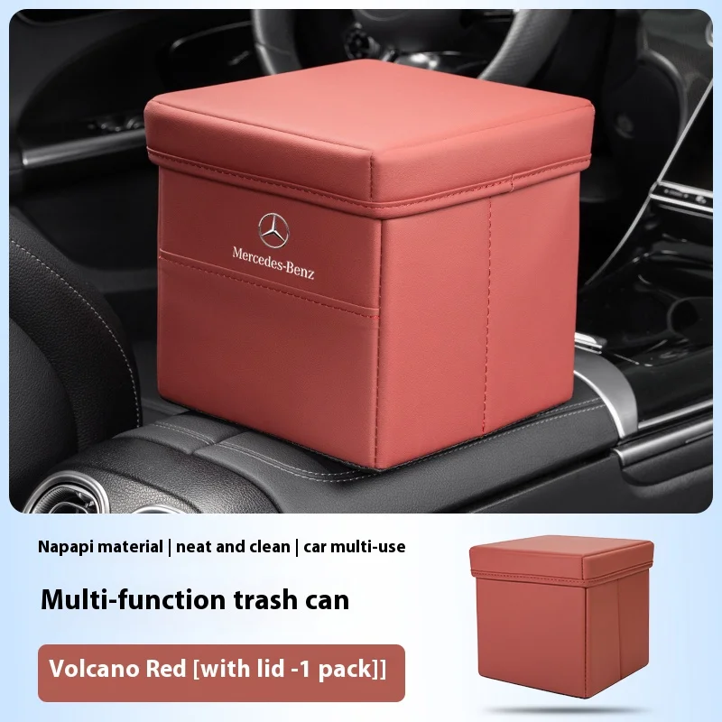 Car Foldable Leather Storage Box Garbage Bin For M...