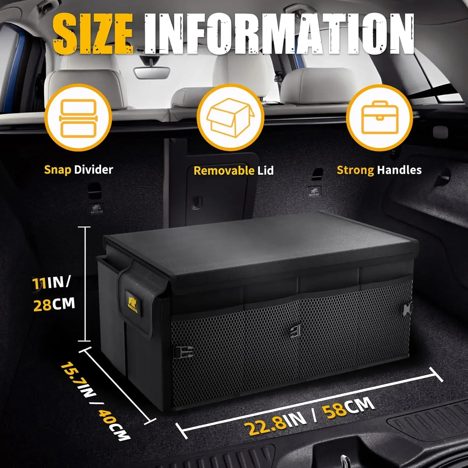 MIKKUPPA Car Trunk Organizer-65L foldable with cover, sturdy for SUV cars truck vans adjustable strap and non-slip bottom