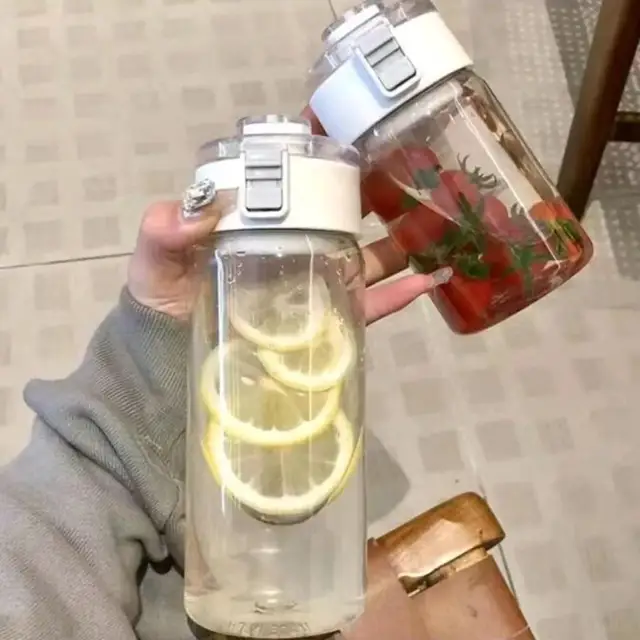 Portable Plastic Water Bottle Sports Fitness Large Capacity Transparent Cup with Tea Compartment Outdoor Anti-drop Water Bottle