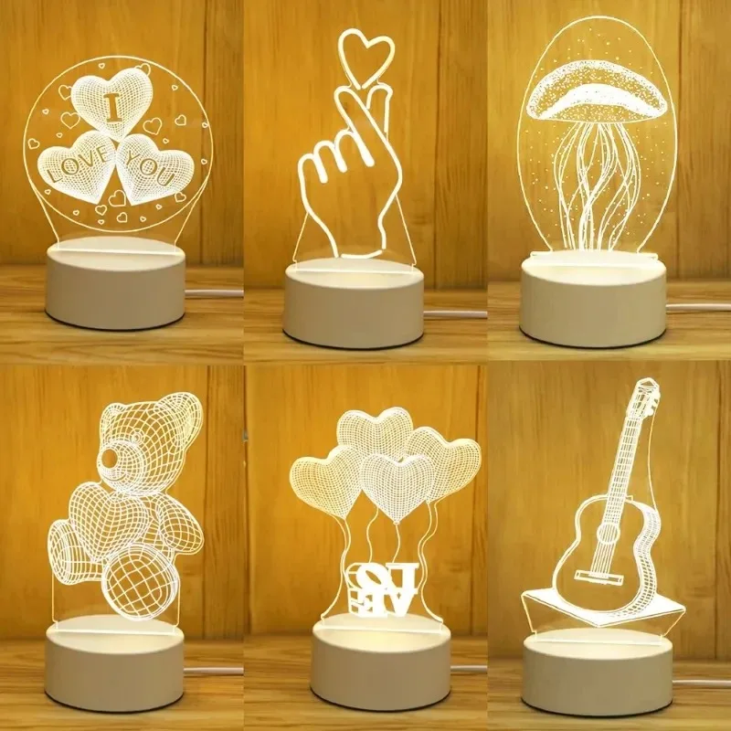 3D Acrylic Led Lamp Night Light for Home Children's Christmas Party Valentine's Day Bedside