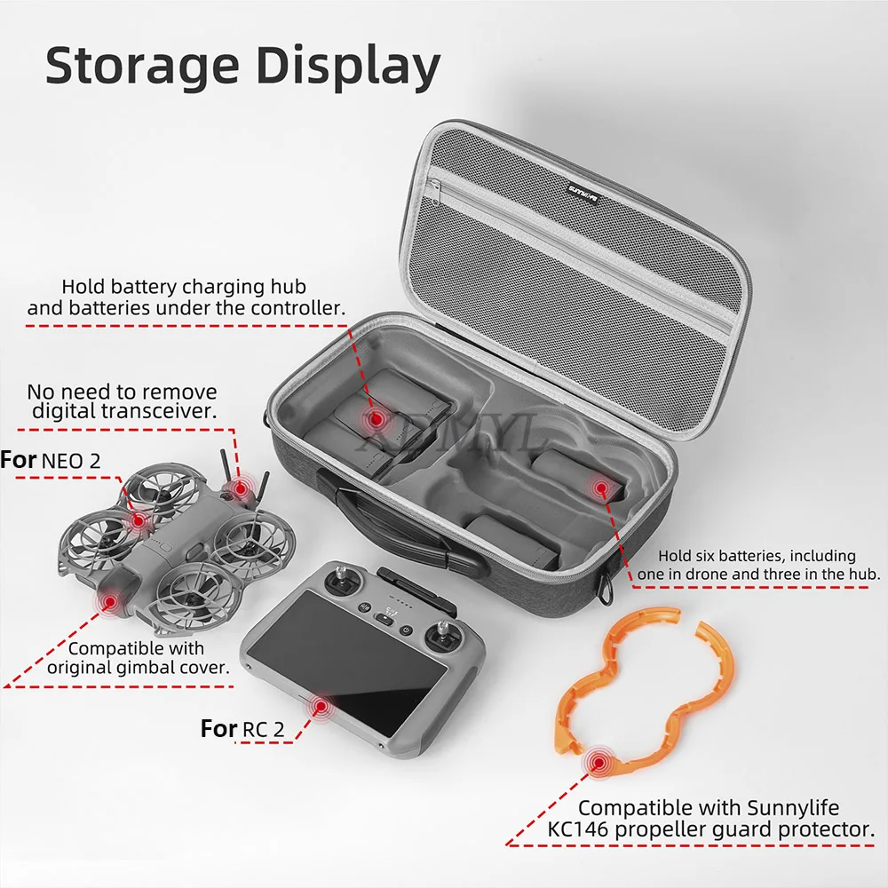 DJI NEO 2 RC 2 원격 제어 여행용 숄더 박스 드론 액세서리용 휴대용 보호 충격 방지 운반 케이스 보관 가방