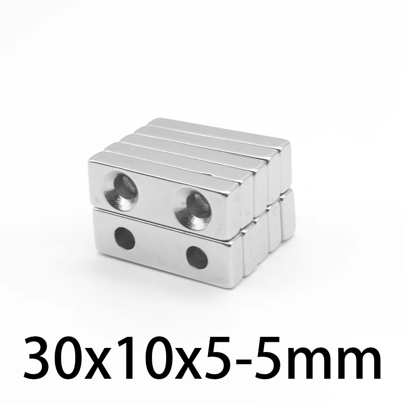 네오디뮴 자석 카운터 싱크 홀 5mm 블록, 직사각형, 강력한 자석 자석, 30x10x5-5mm, 2 개, 5 개, 10 개, 15 개, 20 개, 50 개