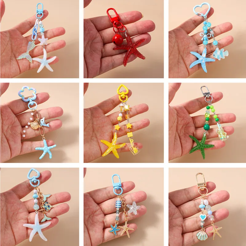Modischer Bunter Seestern-Schlüsselanhänger für Damen und Herren, Autoschlüsselhalter, Handtaschenanhänger, Schlüsselringe, DIY-Schmuckzubehör