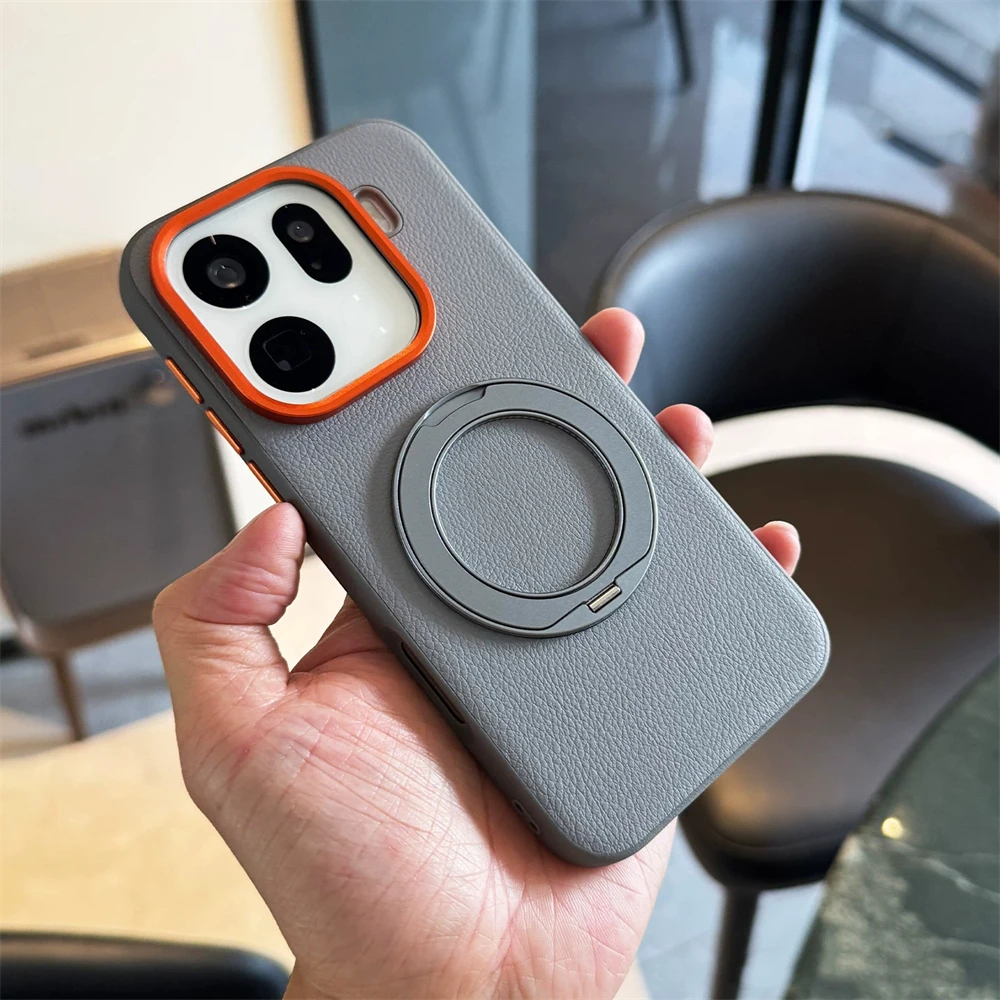 360° Rotating Ring Bracket PU Leather Magnetic Wireless Charging Case