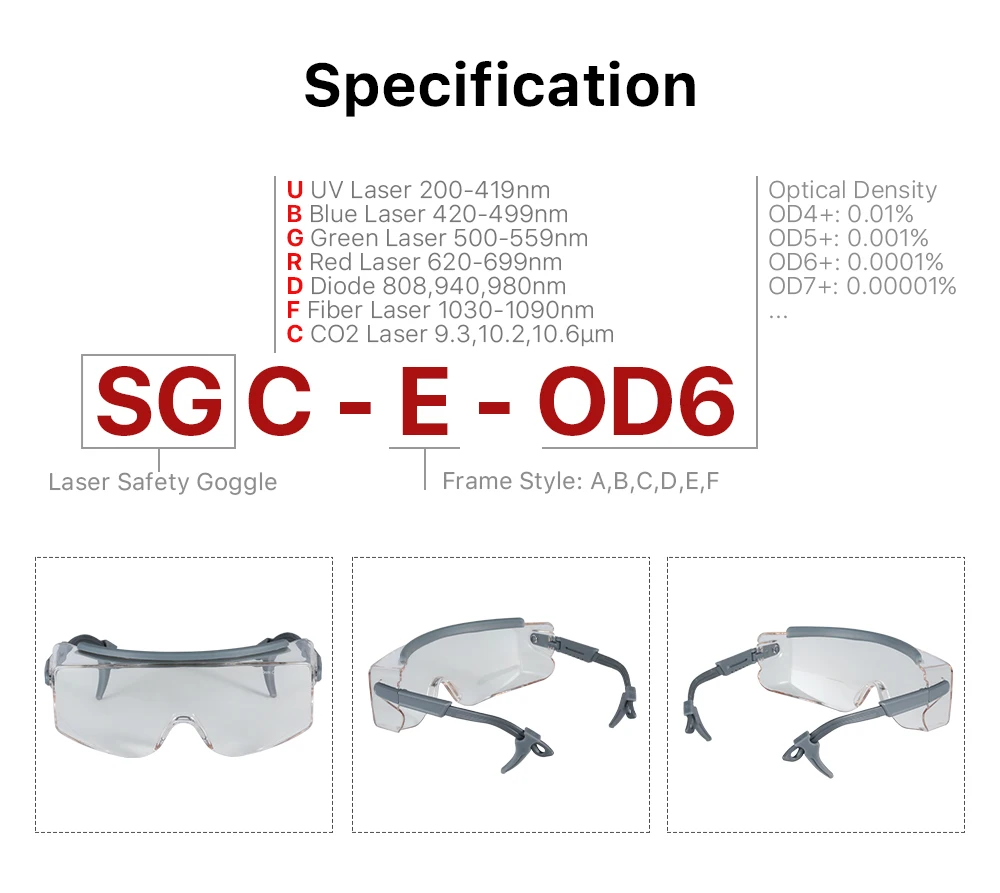 Cloudray OD6+ 10,6 um Co2-Laserschutzbrille 10600 nm Schutzbrille Schildschutzbrille für Co2-Maschine – Detail 6