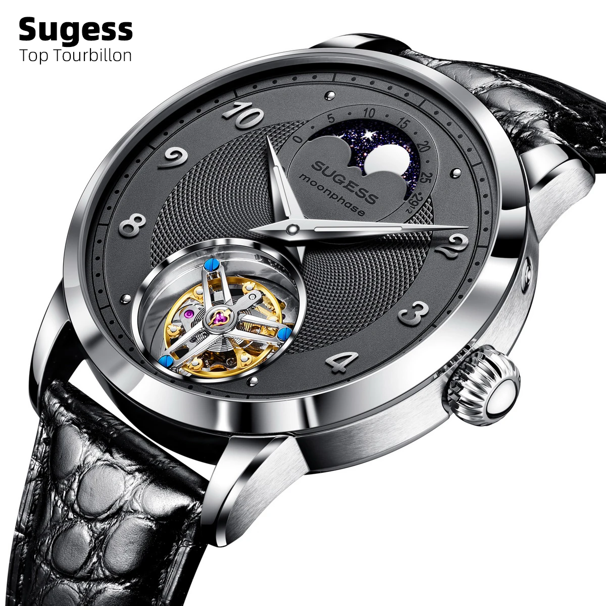 

2023 Sugess Top Tourbillon Mens Luxury Watch Tianjin ST8235 Movement Mechanical Wristwatches Sapphire Glass Moonphase Luminous