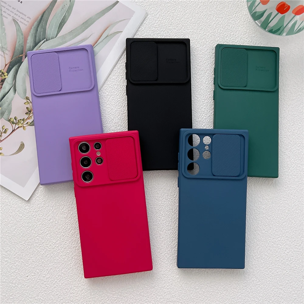 Slide Camera Protector Soft Silicone Case For Samsung S22 Ultra S21 Plus S20FE A53 A33 A22 A72 A52 A32 A12 A51 A71 A03S A21S A50 kawaii phone cases samsung