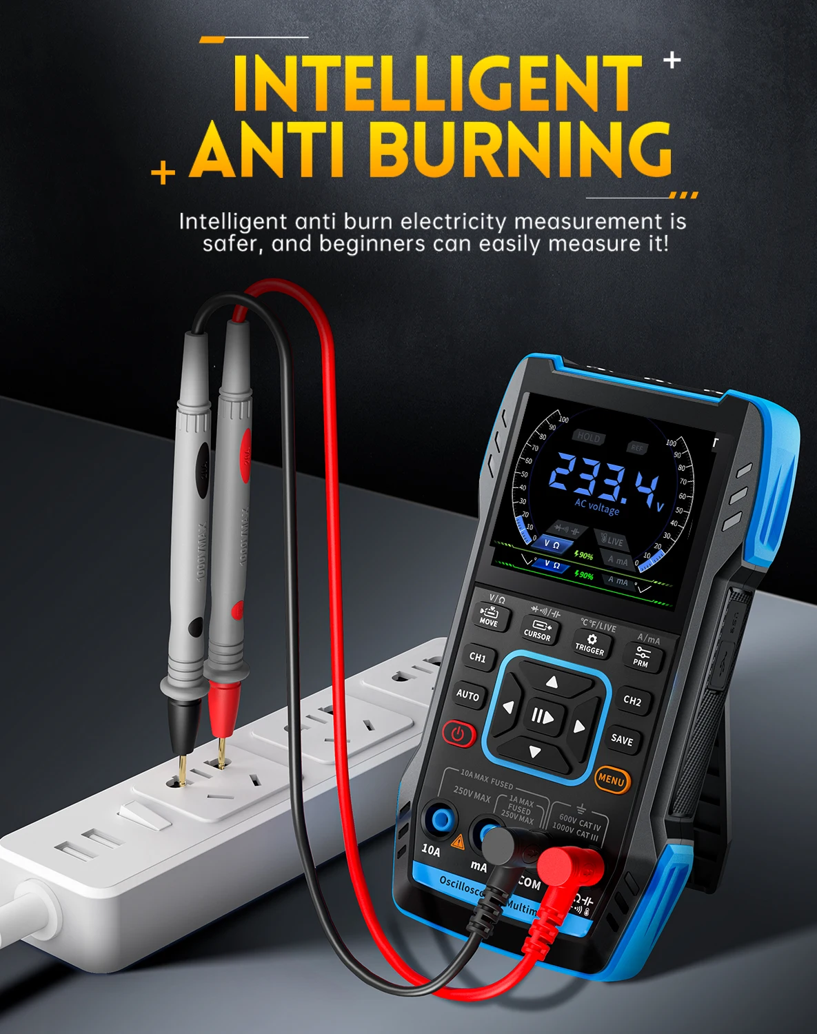 Digital Multimeter Digital Oscilloscope Signal Generator Digital Tester FNIRSI 2C23T PLUS 3IN1 Dual Channel Digital Oscilloscope Multimeter Signal Generator 10MHZ*2 50MS/s AC DC 1000V 10A T-RMS