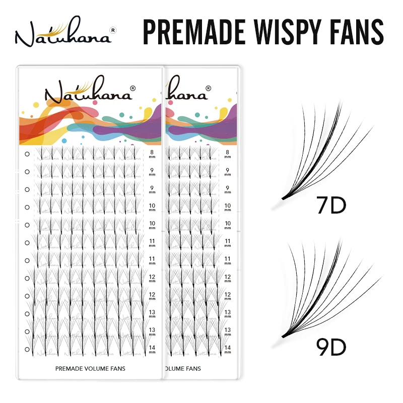 NATUHANA Wispy Premade Fan Lashes 7D 9D Long Stem Premade Volume Wimpernverlängerung Sharp Stem Sandwich Individuelle Kunstwimpern