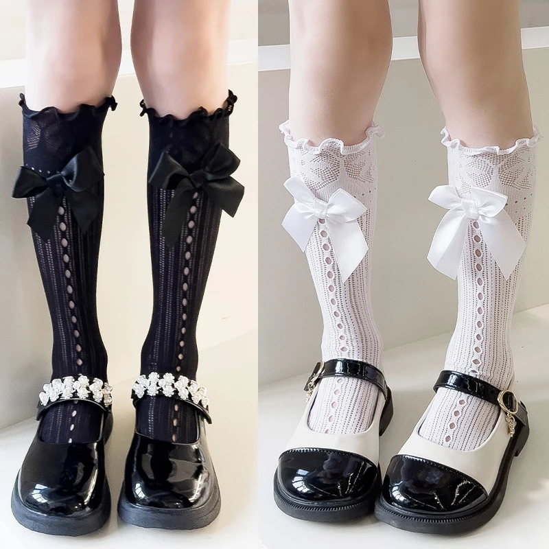 

Baby Spring Summer Thin Lolita Sock Bowknot Stockings Girl Long Socks School Uniform Princess Calf Socks Kids Knee High Stocking