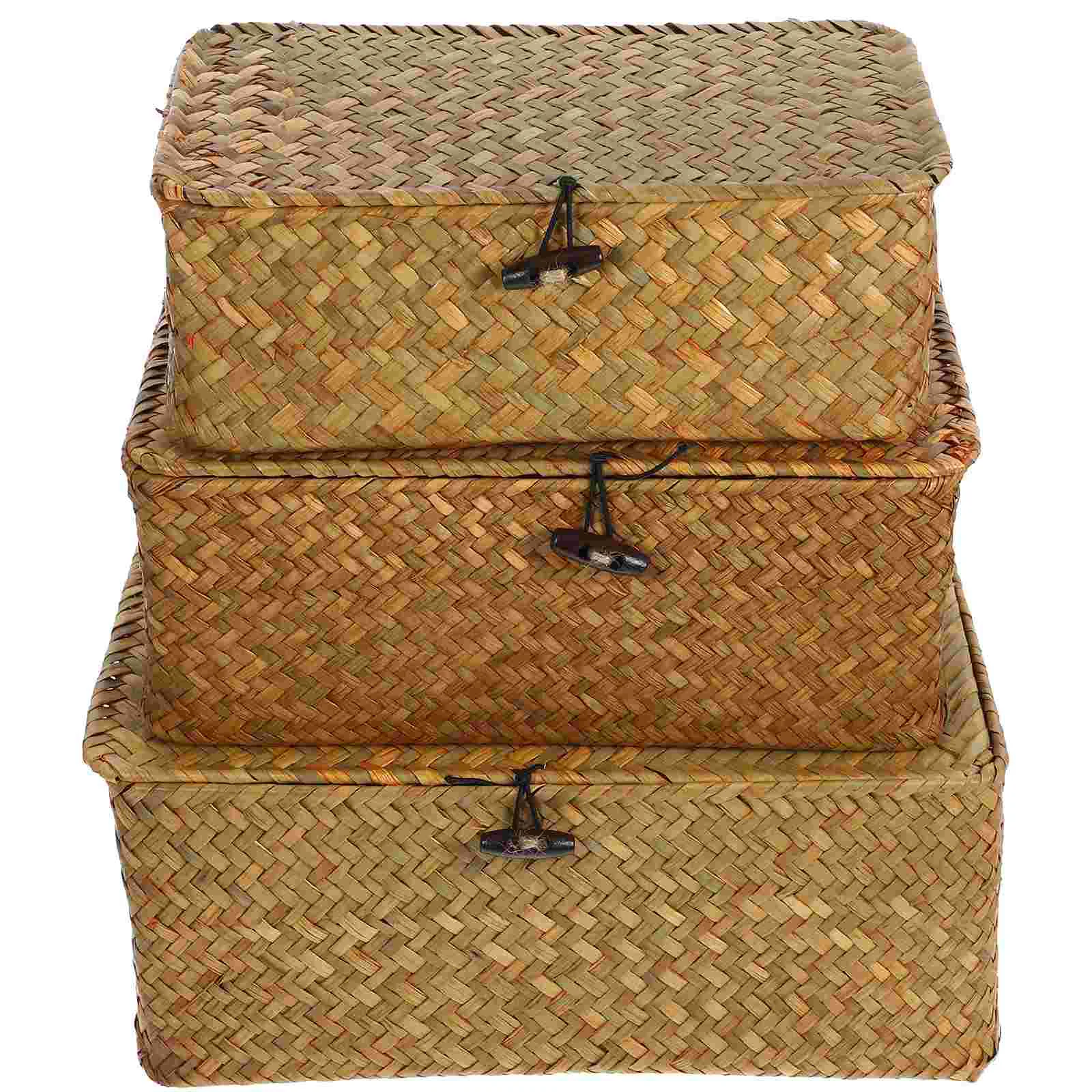 

3 Pcs Storage Basket Woven Dressing Table Clothing Desktop Seaweed Child Laundry Baskets