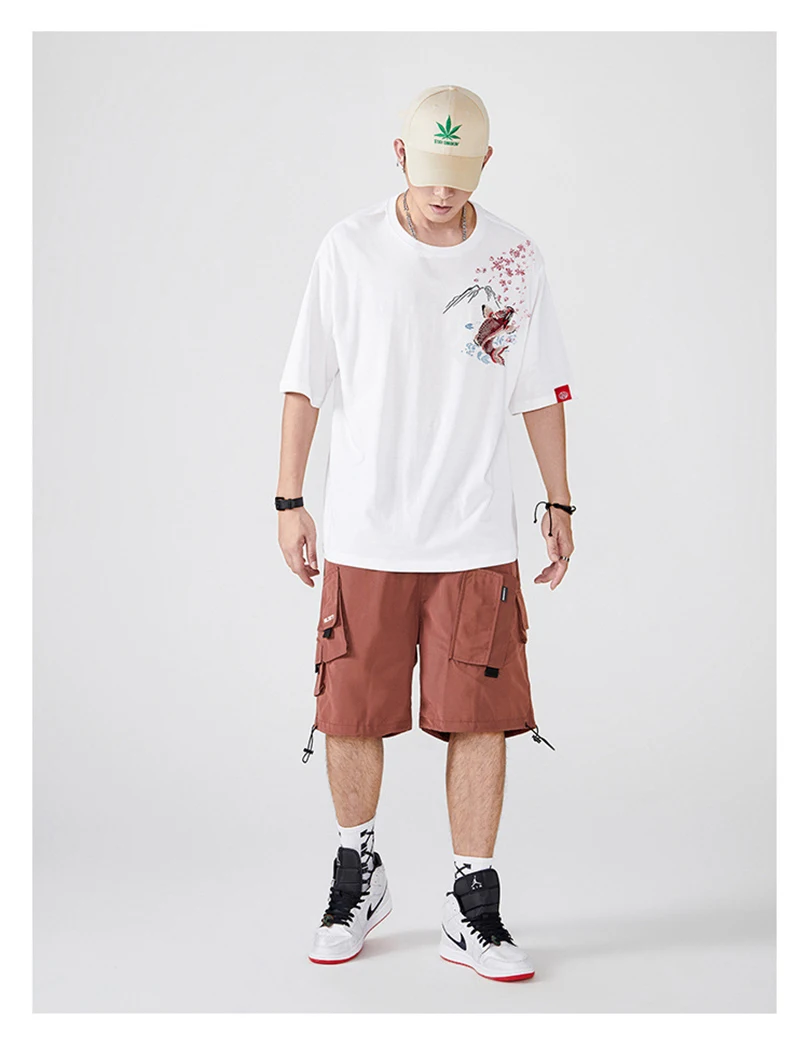 Herren Brokat Karpfen-Stickerei Kurzarm-T-Shirt Sommer Marken-Baumwolle Übergroßes T-Shirt Männliches Oberteil Kleidung 2024 Z1A1 – Detail 12