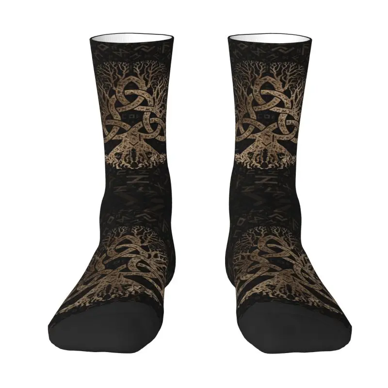 

Funny Mens Tree Of Life With Triquetra On Futhark Pattern Dress Socks Unisex Warm Comfortable Viking Norse Yggdrasil Crew Socks