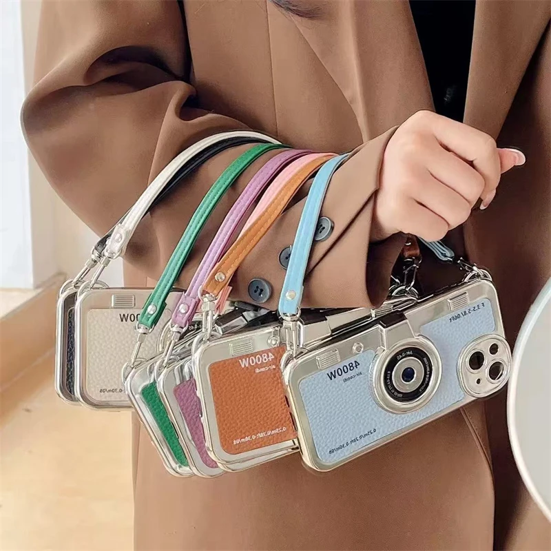 3D Luxury Retro Camera-Style Phone Case with Hand Rope Cover