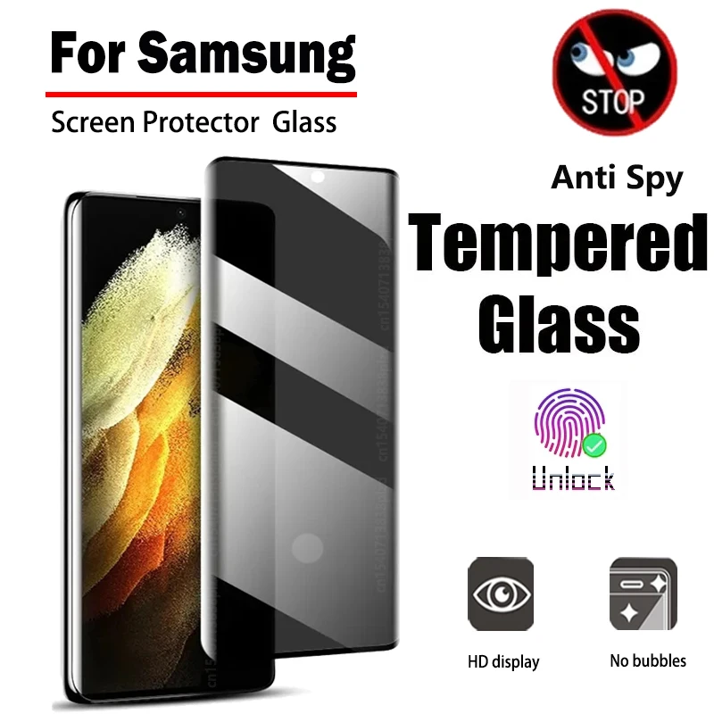 Vetro Temperato Anti Spia Per Samsung Galaxy S24 S23 Proteggi Schermo Ultra Privacy S22 S21 Plus Nota 20 5G Sblocco Impronte Digitali