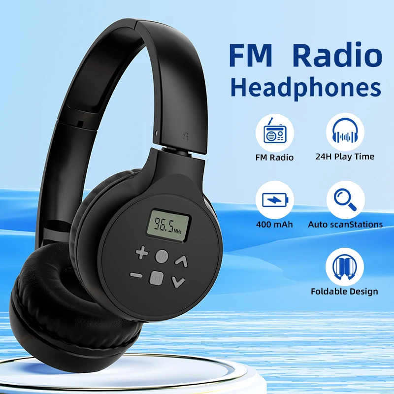 AIBEN C201S Portable FM Radio Headphone 3.5mm Jack Headphones, Wireless Connection