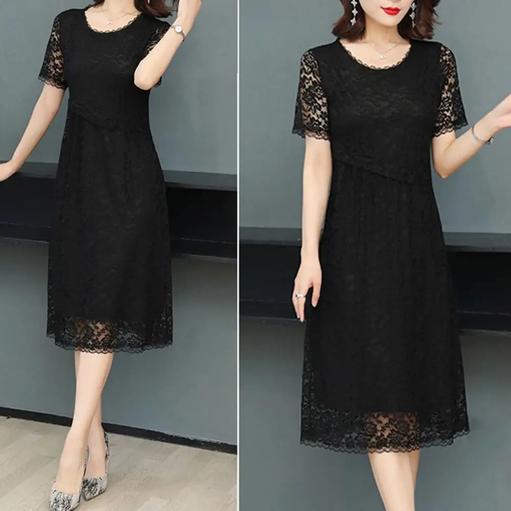 

Платье-миди женское ТРАПЕЦИЕВИДНОЕ с цветочной вышивкой и кружевной отделкой