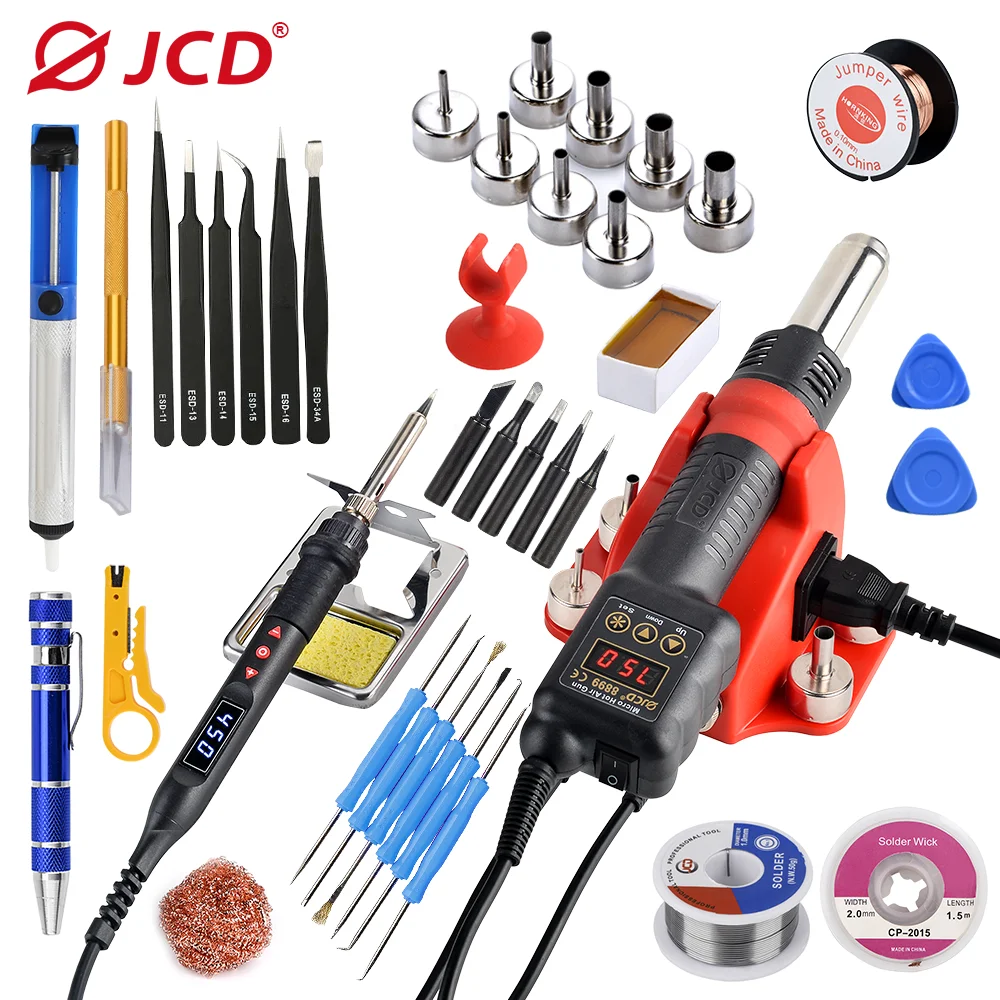 JCD 8899 New 2 in 1 Hot Air Rework Station and 750W Soldering Iron Station LCD Display Intelligent Temperature Correction