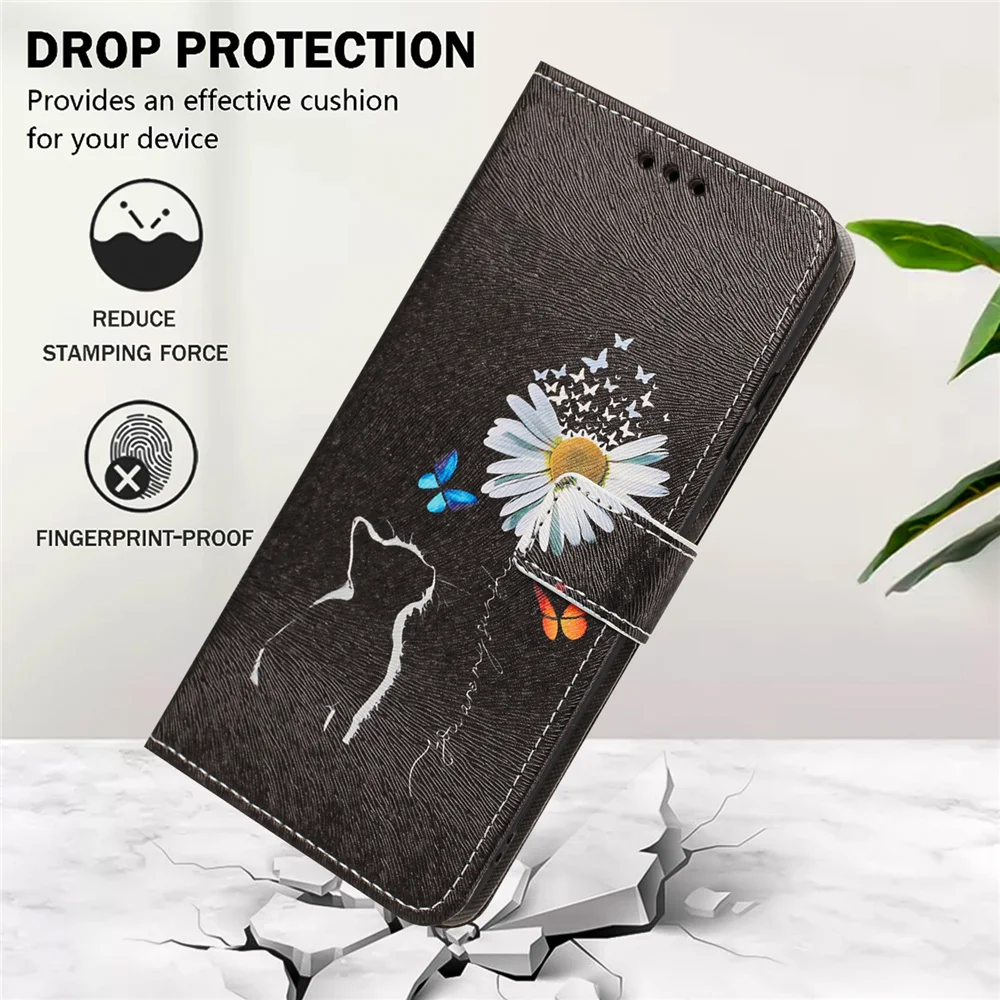 Elegant Fashion Flower Leather Flip Phone Case with Magnetic Closure and Strap