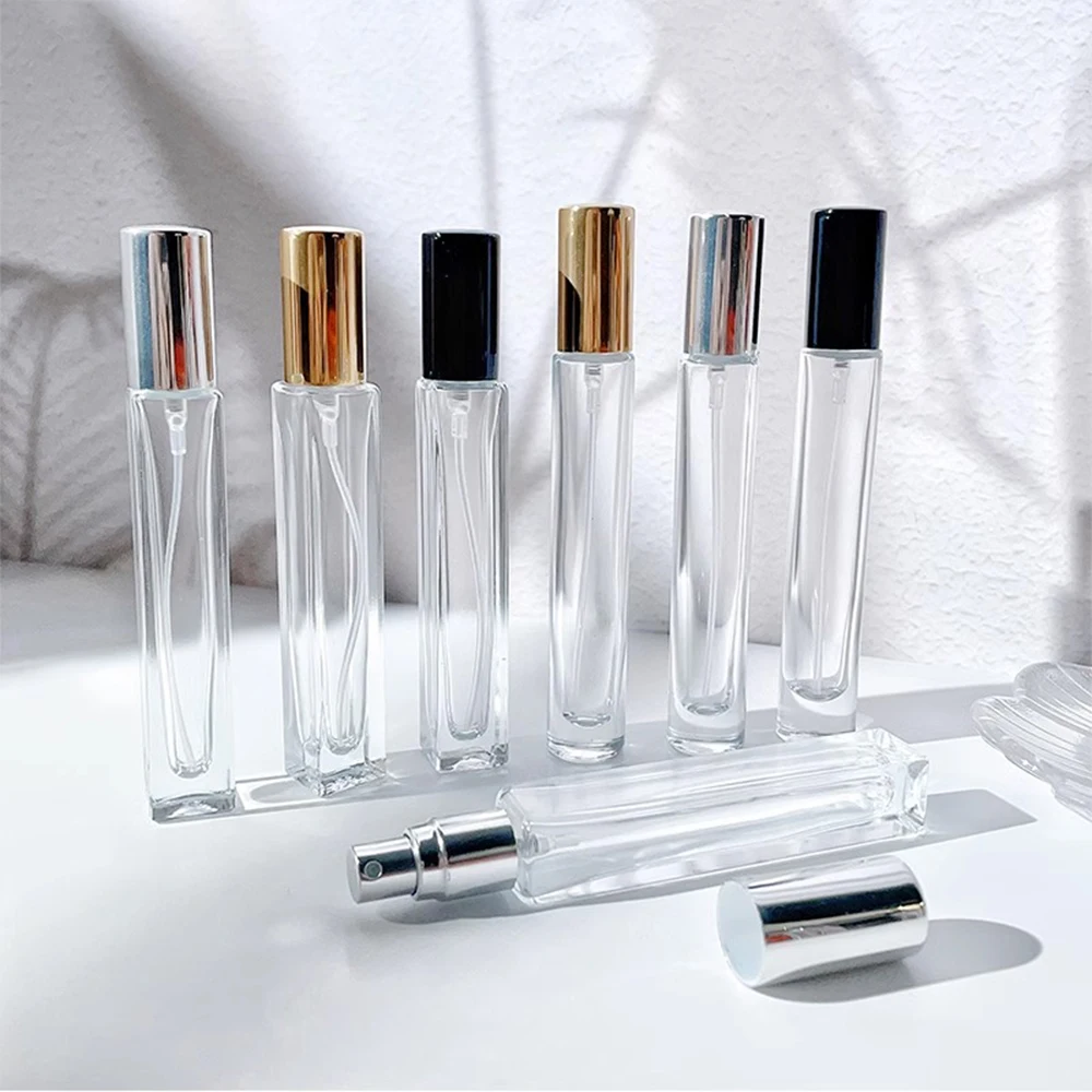 

10ml Perfume Bottle Thick Glass Square Spray Bottle Transparent Sample Vial Gold Cap Empty Cosmetic Container for Travel