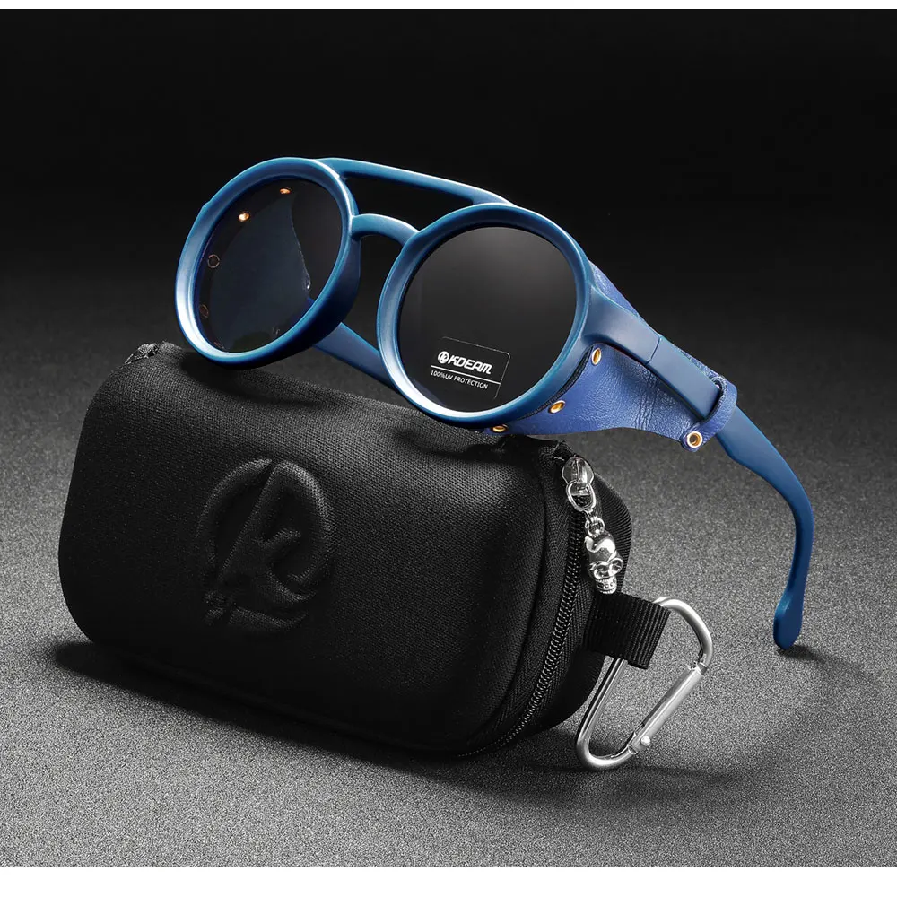 KDEAM Polarisierte Sonnenbrille Runde Für Männer Frauen Weiche Leder Schild Sonnenbrille Retro Brillen Mit Schädel Zipper Fall KD0418 – Detail 25