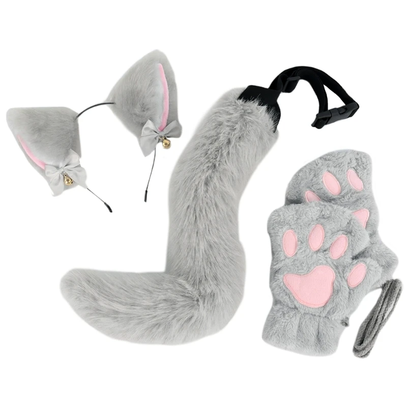 Animal Cats Dress up Costume 3Pcs Halloween Cats Costume Includes Plush Ears Headband Tail Gloves for Girl Cosplay anime cosplay tails anime cosplay props superhero cosplay gloves halloween mask props halloween costume cane pirate gun cosplay props superhero cosplay costume