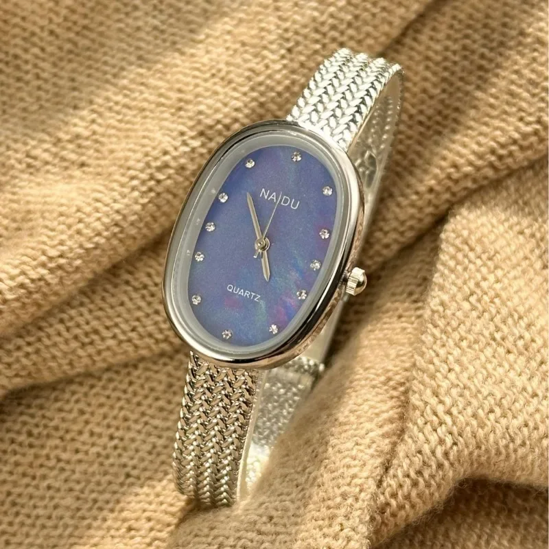 New Brand Quartz Watch for Women Luxury Gift Oval Dial Rhinestone Watch Adjustable Stainless Steel Strap Wristwatches Wholesale 4