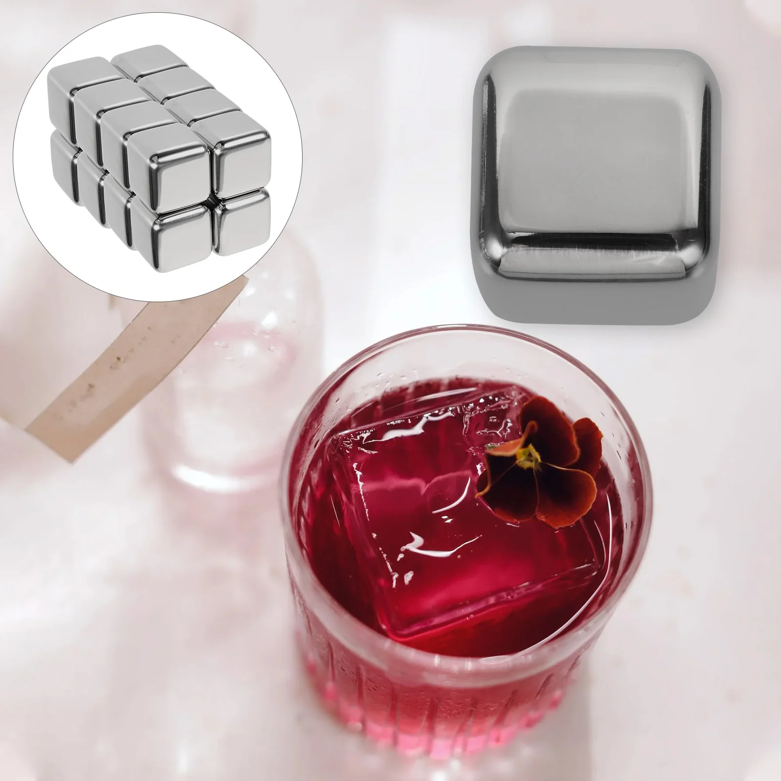 12 Pcs Silver Stainless Steel Ice Cube Reusable Whiskey Stones Metal Cooler Beverage Tools Bar Kitchen Dining Ice Cream