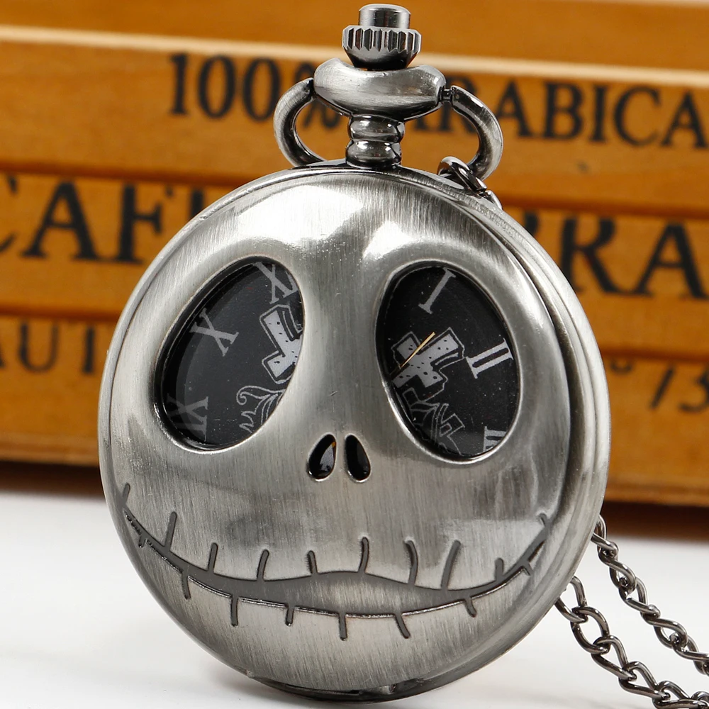 

Hot Skeleton Hollow Quartz Pocket Watch Personalized Retro Men's Unisex Necklace Pocket Fob Watches Halloween Best Gift