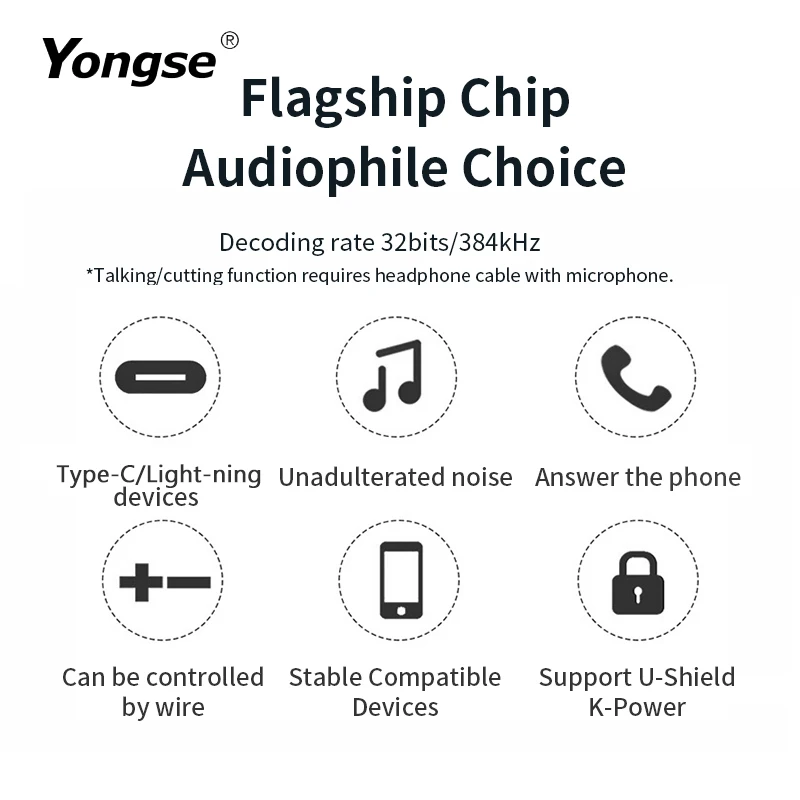 YONGSE Y01 Light-ning to 3.5mm/4.4mm Chip C100 Earphone Amplifie Digital Decoder Cable OTG DAC Adapter dac cables earphone cable dac audio cable audio amplifier usb adapter converter