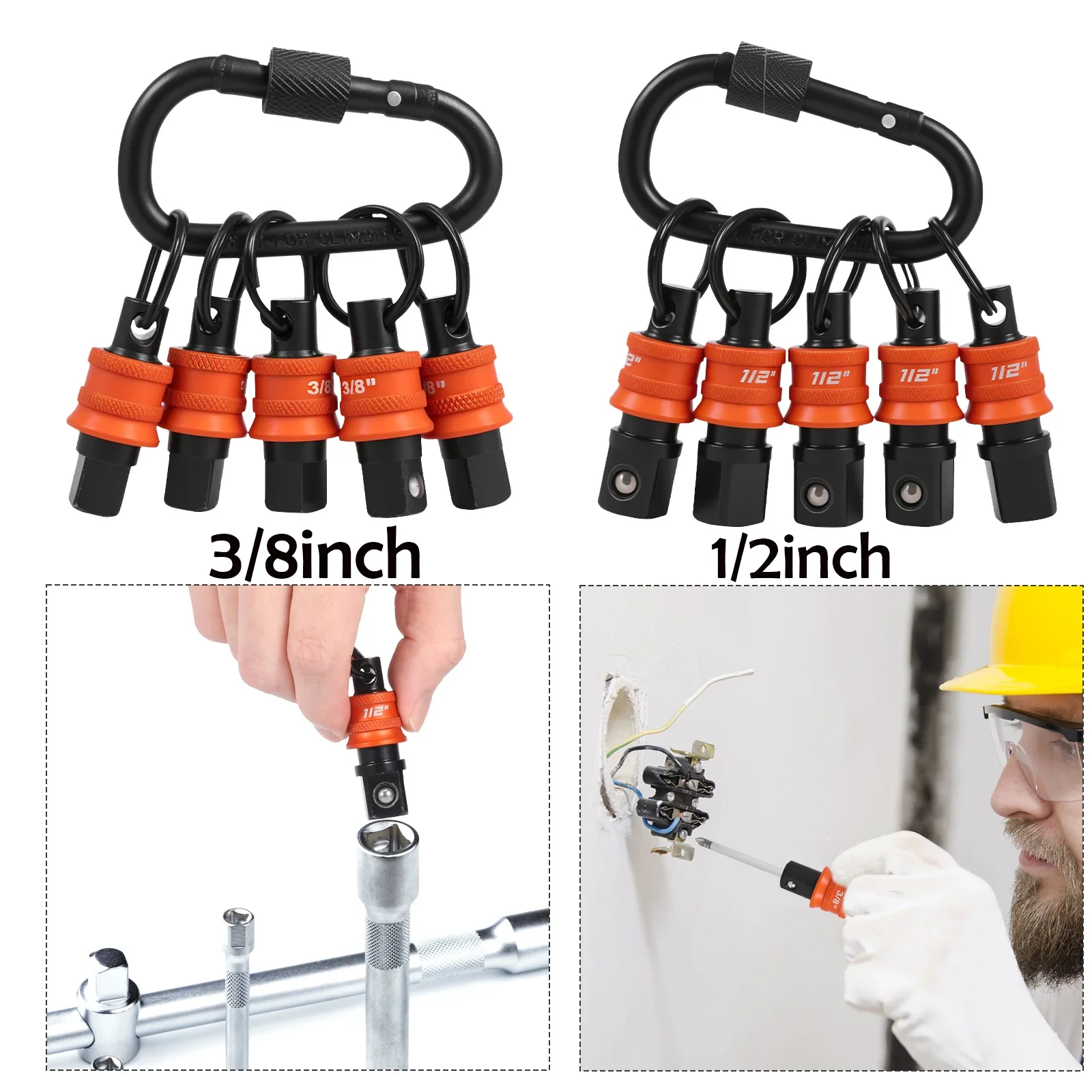 ที่เก็บประแจแบบพวงกุญแจ 5 ชิ้น ขนาด 1/2 นิ้ว 3/8 นิ้ว พร้อมระบบปลดเร็วและคลิปหนีบ สำหรับคนงานก่อสร้าง ช่างไม้ และช่างซ่อม 1