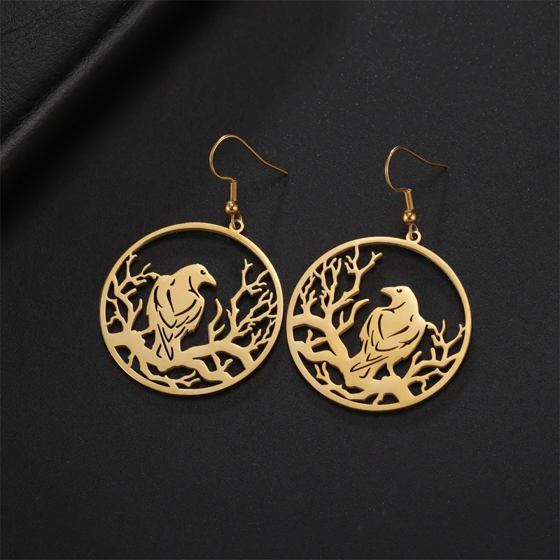 Edelstahl Ohrringe Vintage Vogel Baum Anhänger Tropfen Ohrringe Tier Frauen Ohrringe Wicca Gothic Schmuck Mädchen Party Geschenk – Detail 8