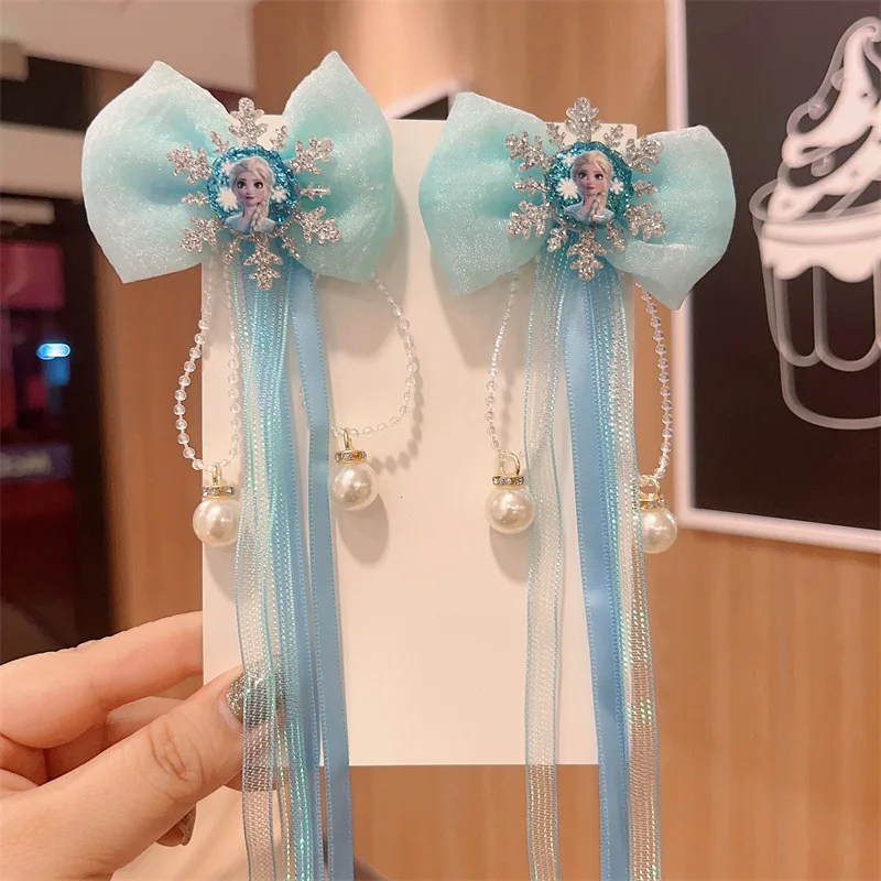 Disney girls hair clip dolls Hair accessories children hair pin Bow tie ribbon Frozen Elsa doll accessories gifts For Children's hair accessories