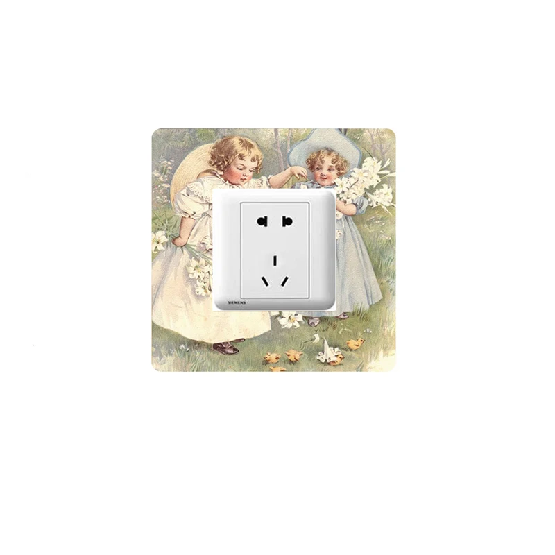Wooden Switch Panel Sticker Retro Character Light Switch Cover Home Wall Outlet Socket Protection Board Room Decoration
