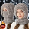 Thermal Knitted Balaclava Hood With Face Mask And Scarf For Women Winter Cycling Outdoor Activities Windproof Ear Warm Hat