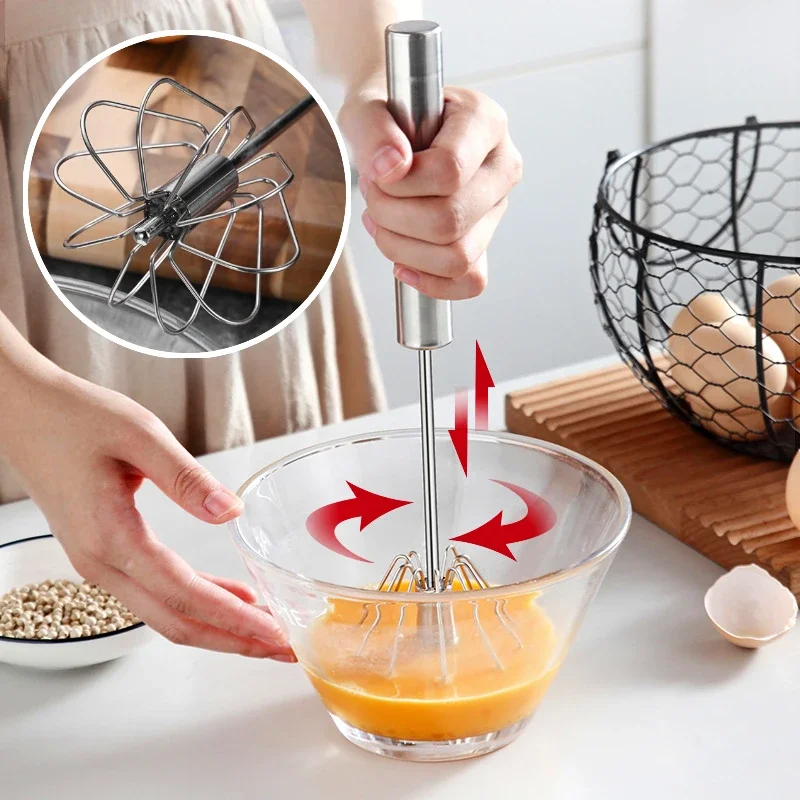 

Semi-automatic Egg Beater Stainless Steel Whisk Manual Hand Mixer Self Turning Egg Stirrer Kitchen Accessories Egg Tools Gadgets