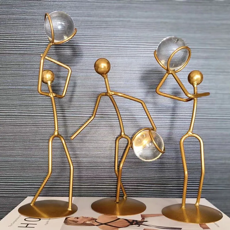 Basketball Player Action Figures Figurines Table Ornaments Abstract Iron Statue Crystal Ball Home Room Office Desktop Decoration 6