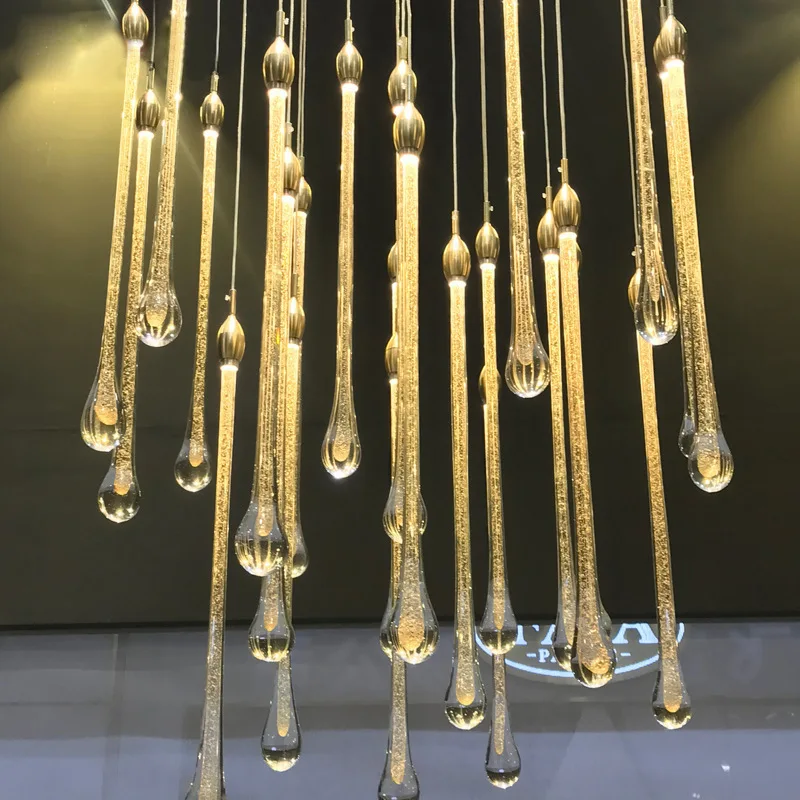 Crystal LED Pendant Lights for Bedroom Dining Room Bar Water Drop Chandelier Stair Lamp Interior Decoration Hanging Lamps