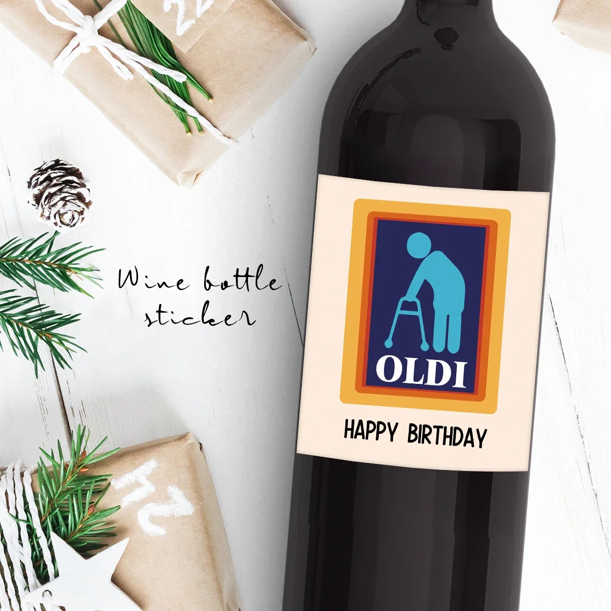 4 Stück/Packung Oldi Happy Birthday Weinflaschenetiketten für Ihn Wein-Geschenketiketten für Männer, Papa, Freund, lustige Geburtstags-Weinflaschenaufkleber – Detail 7