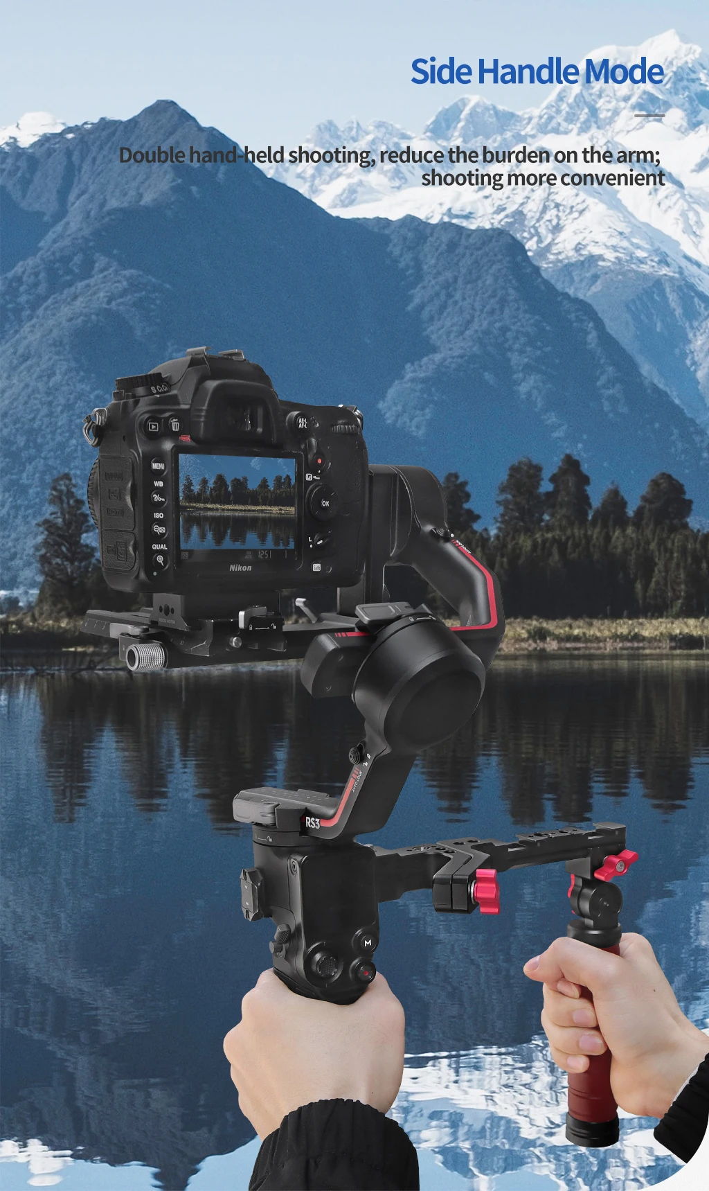 Gimbals Side Sling Handgriff, faltbar, verstellbar, Holzgriff, Schienenklemme, kalte Schuhhalterung für DJI Ronin RS3 PRO RS2 RSC2-Halterung – Detail 14