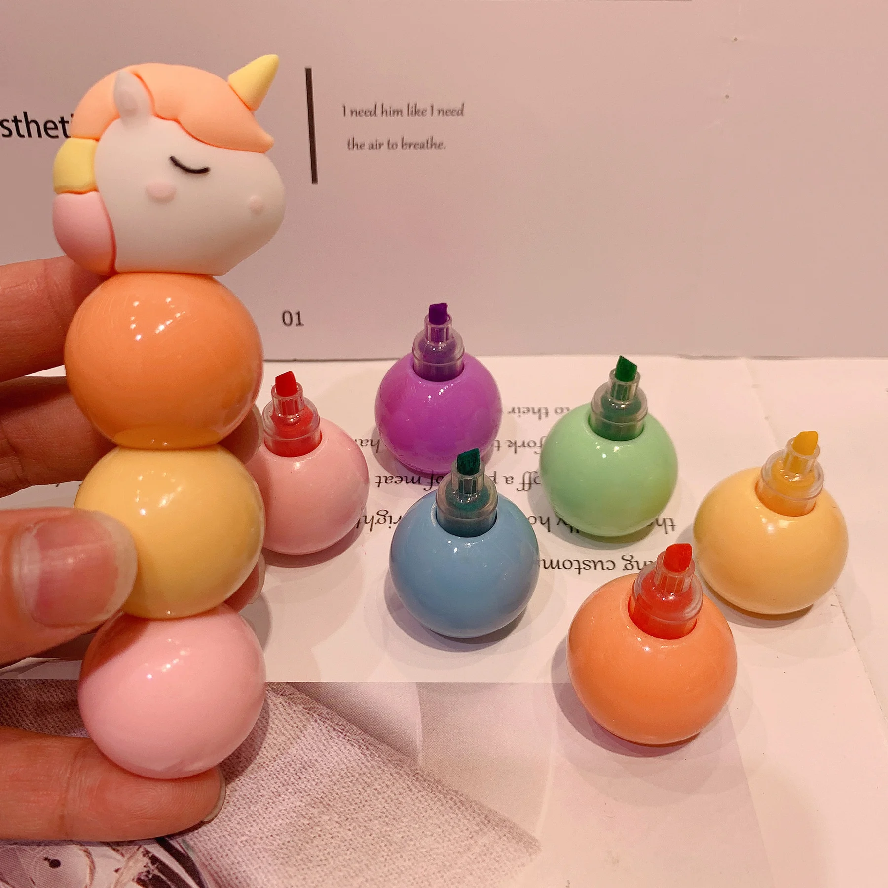 Ellen Brook 1 PCS 4 Color Cute Kawaii Unicorn Macarone Candy Color Highlighter Office School Supplies Gift