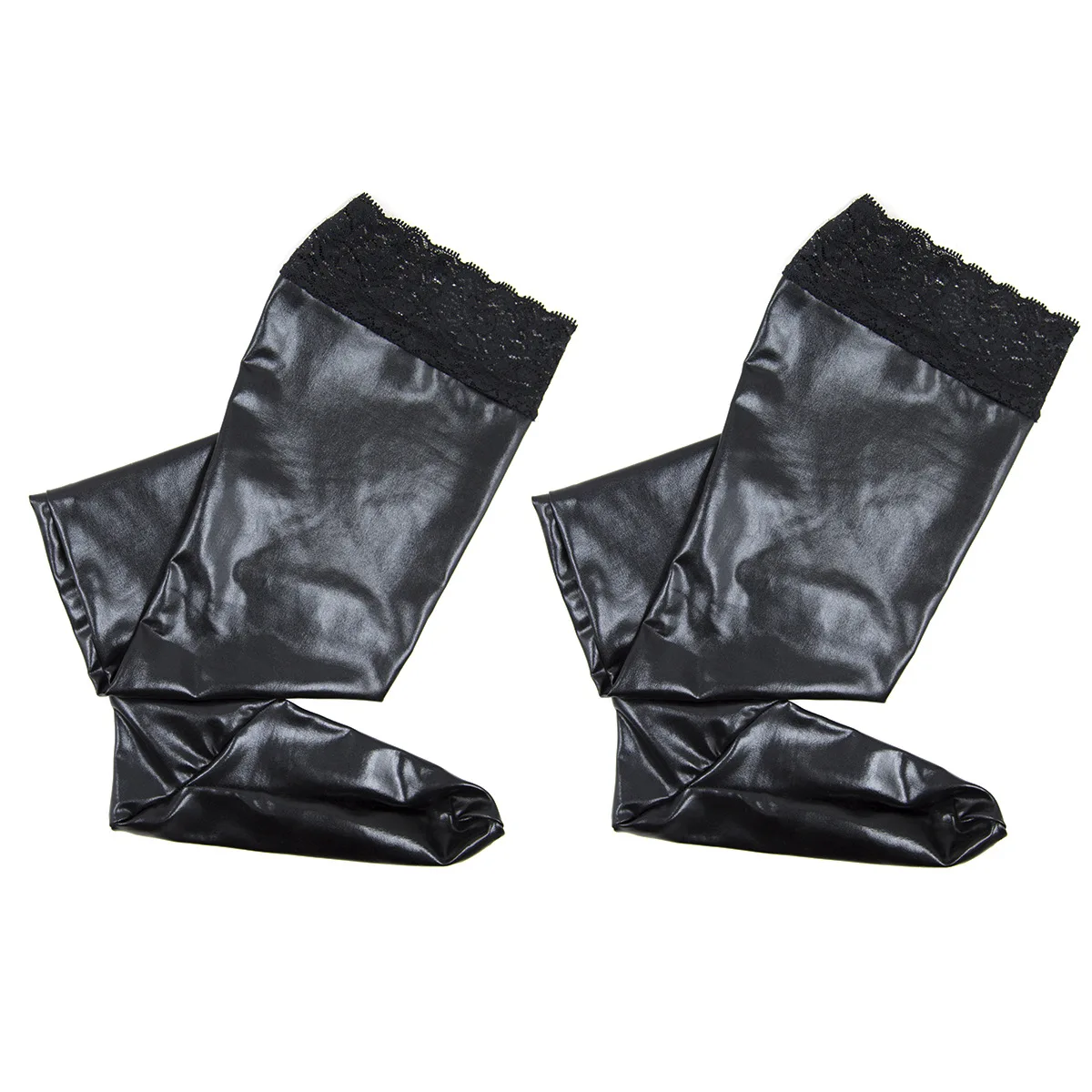 Plus Size Sexy Stockings Thigh High Women Sexy Latex Cosplay Medias Black Faux Leather Clubwear Over Knee Silicone Stockings XXL