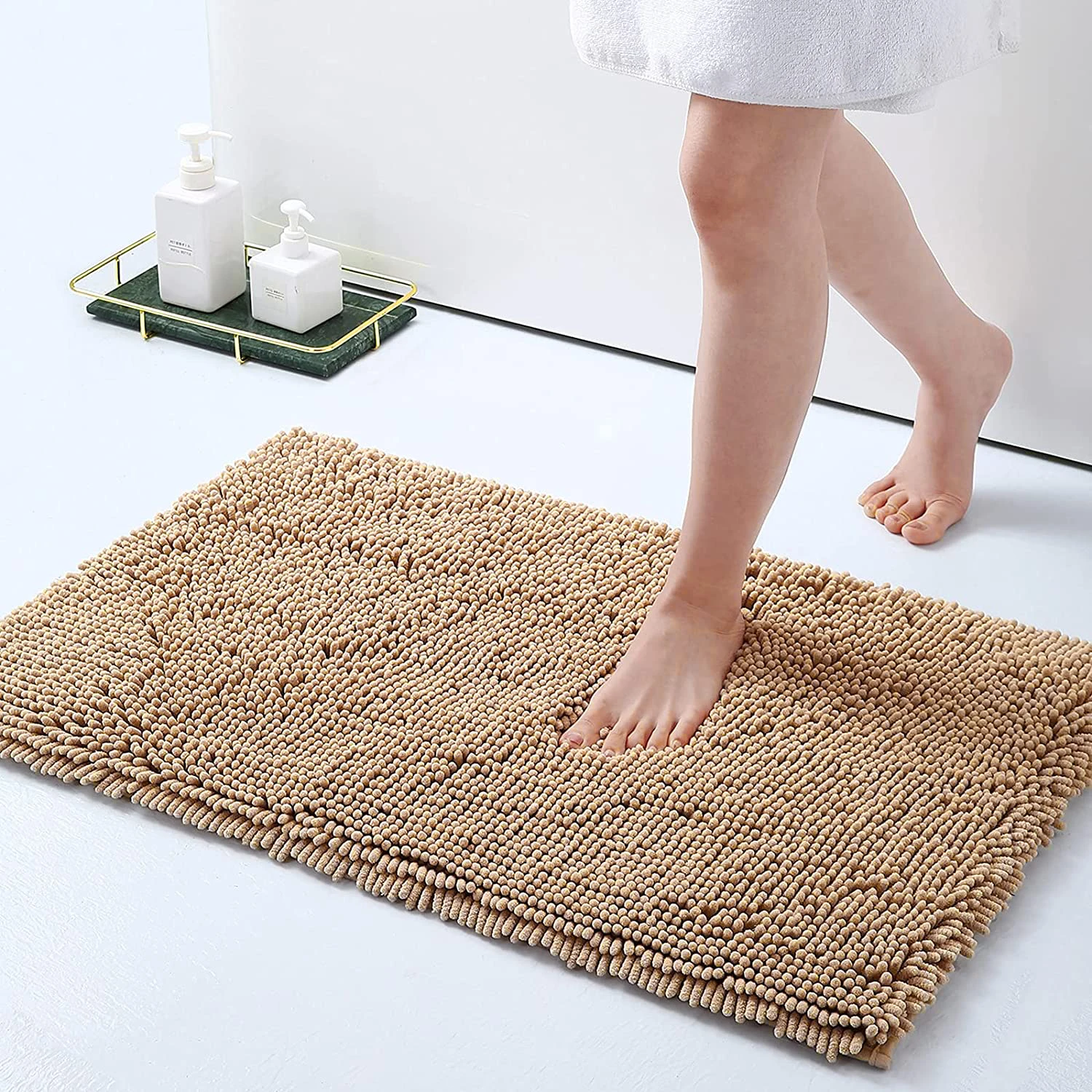 Suchtale Large Bathroom Rug Extra Soft and Absorbent Shaggy Bathroom Mat (24 x 60, Light Tan) Machine Washable Microfiber Bath M