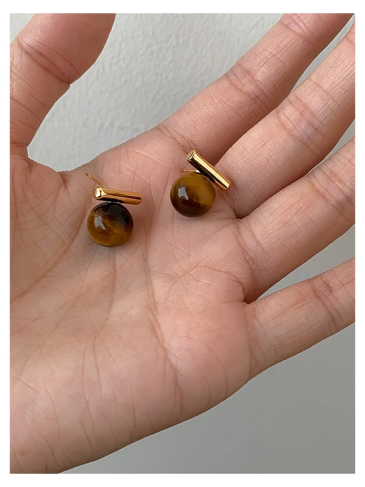 Design Sense Tigerauge Stein Runde Perlen Minimalistische Ohrringe 2025, neuer Schmuck Weihnachten für Damenmode-Ohr-Accessoires – Detail 11